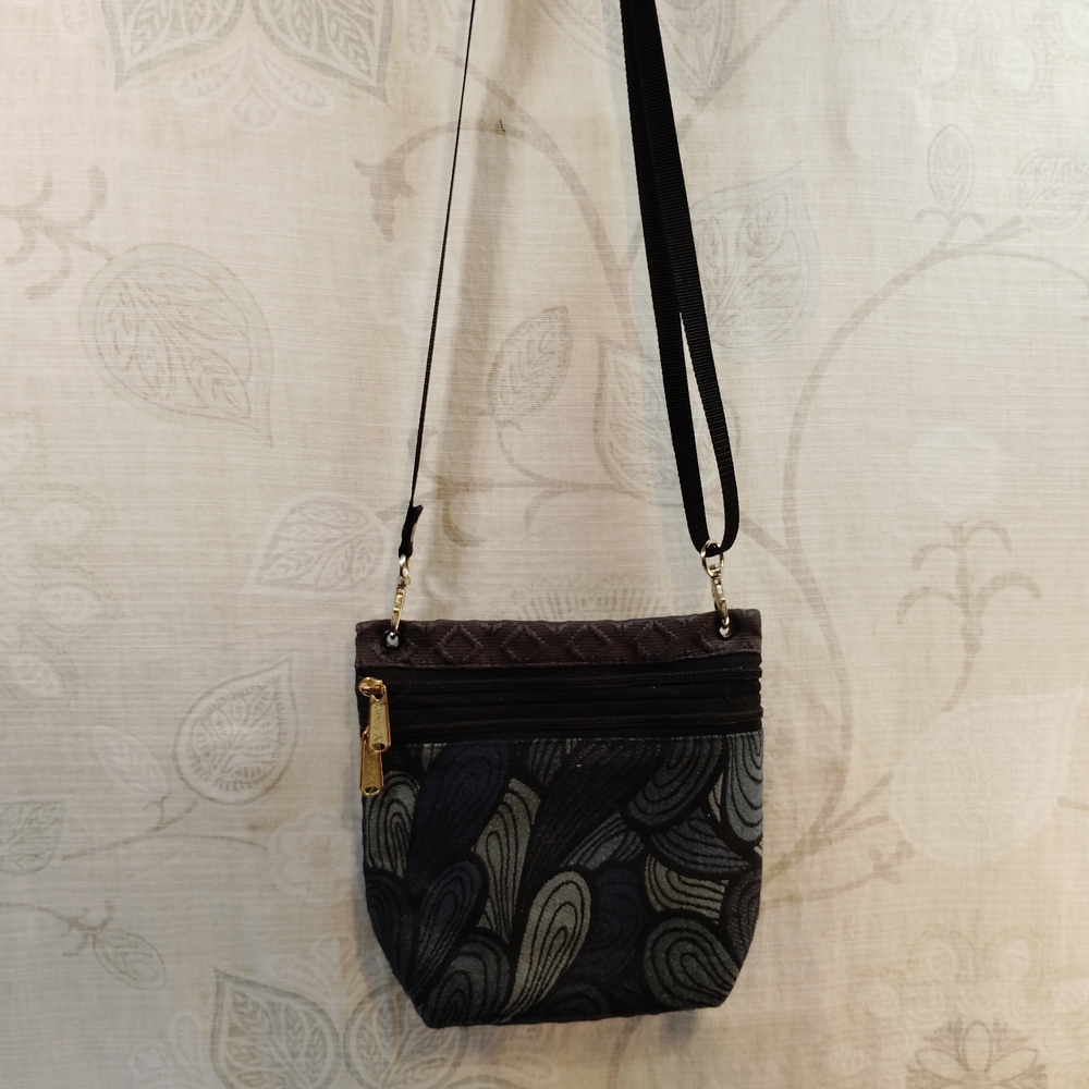 Danny K Compact Black and Gray Patterned Crossbody Bag with Adjustable Strap